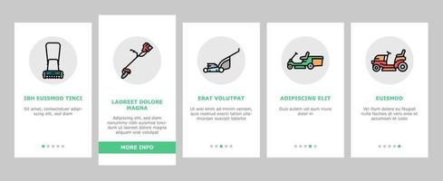 équipement de tondeuse à gazon icônes d'intégration définies vecteur