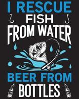 je sauve le poisson de la bière de l'eau de la conception de t-shirt de bouteilles vecteur