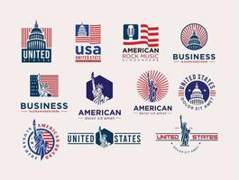 étiquette de logo usa pour le drapeau américain patriote et symboles spéciaux pour la conception de timbres vecteur usa