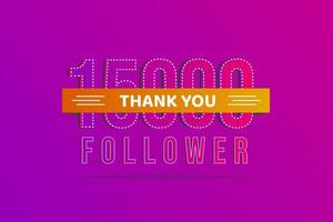 merci 15000 followers merci banner.first 15k followers carte de félicitations avec numéros vecteur