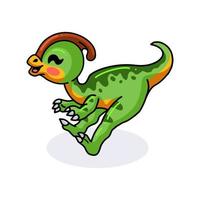 mignon petit dessin animé de dinosaure parasaurolophus sautant vecteur