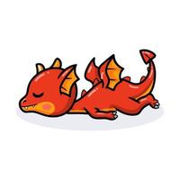 dessin animé mignon petit dragon rouge endormi vecteur