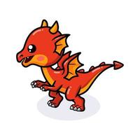 dessin animé mignon petit dragon rouge vecteur