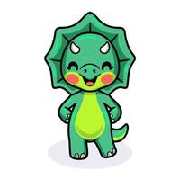 mignon petit dessin animé de dinosaure triceratops debout vecteur