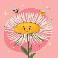 jolie fleur avec des abeilles. été, illustration de printemps. illustration dessinée à la main dans un style de dessin animé plat. pour impressions, cartes, affiches. illustration vectorielle vecteur