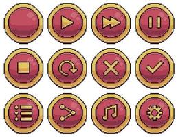 boutons ronds pixel art pour l'icône de vecteur d'interface de jeu pour le jeu 8bit sur fond blanc