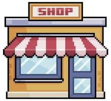 pixel art shop store avec vecteur d'auvent rouge construit pour le jeu 8bit sur fond blanc