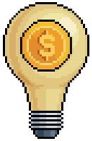 idée d'investissement pixel art. lampe avec icône de vecteur de pièce de monnaie pour jeu 8 bits sur fond blanc