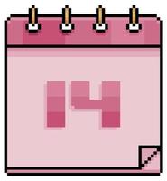 pixel art calendrier saint valentin 14 février icône vectorielle pour jeu 8bit sur fond blanc vecteur