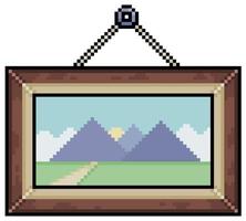 icône de vecteur de cadre de peinture de paysage d'art de pixel pour le jeu 8bit sur le fond blanc