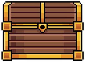 Élément de jeu pixel art chest 8bit avec bois, fond blanc doré vecteur