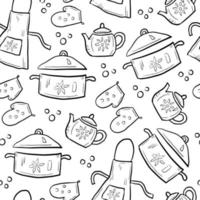 ustensiles de cuisine motif doodle noir et blanc vecteur
