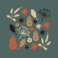 feuilles de forêt scandinave, fleurs, cônes, illustration vectorielle de fleur dessinée à la main vecteur