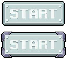 icône de vecteur de bouton de démarrage de style métallique pixel art pour jeu 8bit sur fond blanc