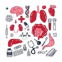 médecine doodle set illustration vectorielle colorée vecteur