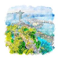 rio de janeiro brésil croquis aquarelle illustration dessinée à la main vecteur