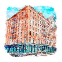 architecture tribeca new york city croquis aquarelle illustration dessinée à la main vecteur