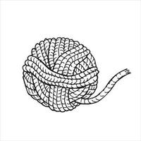illustration vectorielle dans un style doodle. jolie pelote de laine. illustration en noir et blanc, logo, icône. tricot, crochet, loisirs vecteur