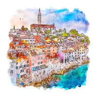 vieille ville rovinj croatie croquis aquarelle illustration dessinée à la main vecteur