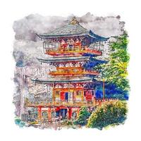 wakayama japon croquis aquarelle illustration dessinée à la main vecteur