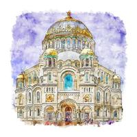 cathédrale navale de kronstadt croquis aquarelle illustration dessinée à la main vecteur