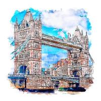 tower bridge londres croquis aquarelle illustration dessinée à la main vecteur