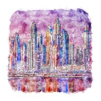 dubai émirats arabes unis croquis aquarelle illustration dessinée à la main vecteur