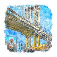 pont new york états unis croquis aquarelle illustration dessinée à la main vecteur