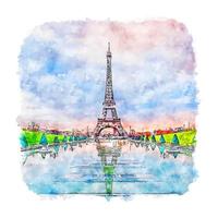 paris france croquis aquarelle illustration dessinée à la main vecteur