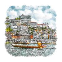 porto portugal croquis aquarelle illustration dessinée à la main vecteur