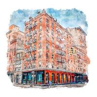 architecture tribeca new york city croquis aquarelle illustration dessinée à la main vecteur