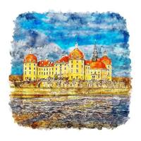 schloss moritzburg allemagne croquis aquarelle illustration dessinée à la main vecteur