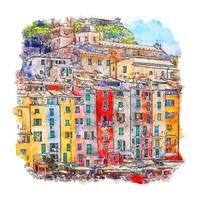 portovenere italie croquis aquarelle illustration dessinée à la main vecteur