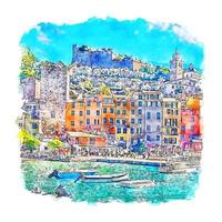 portovenere italie croquis aquarelle illustration dessinée à la main vecteur