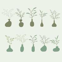 vase et feuilles de couleur verte, vase de style plat, design minimaliste vecteur