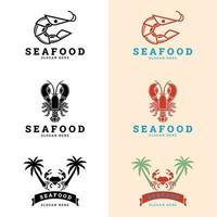 logo vectoriel pour les fruits de mer. poisson frais, huîtres, crevettes et crabe bar. illustration vectorielle.