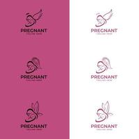 logos et collection de symboles pour les soins de la famille et du bébé. femme enceinte heureuse vecteur