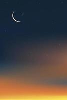 carte islamique avec croissant de lune sur fond de ciel bleu, orange, bannière verticale nuit du ramadan avec suset dramatique, ciel crépusculaire pour la religion islamique, eid al-adha, eid mubarak, eid al fitr vecteur