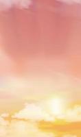 lever du soleil le matin avec ciel orange, jaune et rose, paysage crépusculaire dramatique vertical avec coucher de soleil le soir, bannière vectorielle ciel romantique du lever du soleil ou de la lumière du soleil pour le fond des quatre saisons vecteur