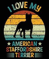 drôle américain staffordshire terrier vintage rétro coucher de soleil silhouette cadeaux amoureux des chiens propriétaire de chien essentiel t-shirt vecteur
