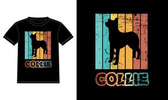 drôle collie vintage rétro coucher de soleil silhouette cadeaux amoureux des chiens propriétaire de chien essentiel t-shirt vecteur