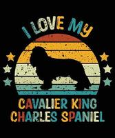 drôle cavalier king charles spaniel vintage rétro coucher de soleil silhouette cadeaux amoureux des chiens propriétaire de chien essentiel t-shirt vecteur