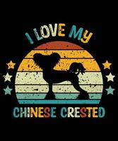 drôle chinois à crête vintage rétro coucher de soleil silhouette cadeaux amoureux des chiens propriétaire de chien essentiel t-shirt vecteur