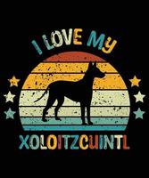 drôle xoloitzcuintl vintage rétro coucher de soleil silhouette cadeaux amoureux des chiens propriétaire de chien essentiel t-shirt vecteur