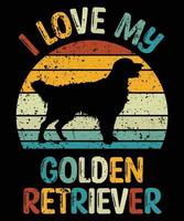 drôle golden retriever vintage rétro coucher de soleil silhouette cadeaux amoureux des chiens propriétaire de chien essentiel t-shirt vecteur