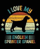 drôle anglais springer spaniel vintage rétro coucher de soleil silhouette cadeaux amoureux des chiens propriétaire de chien essentiel t-shirt vecteur