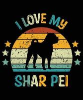 drôle shar pei vintage rétro coucher de soleil silhouette cadeaux amoureux des chiens propriétaire de chien essentiel t-shirt vecteur