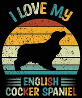 drôle anglais cocker spaniel vintage rétro coucher de soleil silhouette cadeaux amoureux des chiens propriétaire de chien essentiel t-shirt vecteur