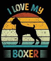 drôle boxeur vintage rétro coucher de soleil silhouette cadeaux amoureux des chiens propriétaire de chien essentiel t-shirt vecteur