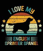 drôle anglais springer spaniel vintage rétro coucher de soleil silhouette cadeaux amoureux des chiens propriétaire de chien essentiel t-shirt vecteur